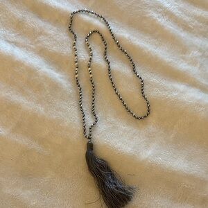 Elegant Gray Beaded Tassel Necklace
